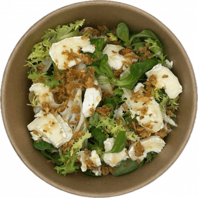 SALADE CHÈVRE-MIEL🍯: Salade, chèvre, lardons frits, oignon frit