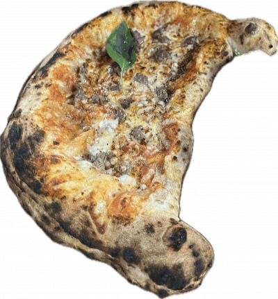 CALZONE VIANDE HACHÉE ⭐️ : Moitié Base tomate Moitié Base crème, (Pizza pliée en deux) Fromage, Viande hachée