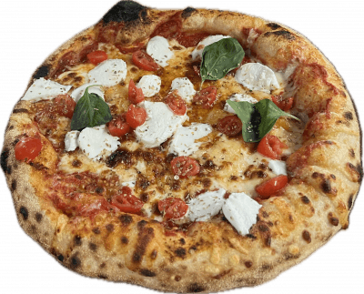 NAPOLETANA🇮🇹: Base tomate, Fromage, ((Tomate cerises, Burrata, Huile d’olive, Basilic, Origan))