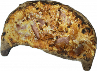 CALZONE JAMBON ⭐️:Moitié Base tomate Moitié Base crème, (Pizza pliée en deux) Fromage, Jambon