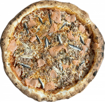 MEDITERANEENE: Base tomate, Fromage, Anchois, Thon ( saumon , origan , câpres, citron)