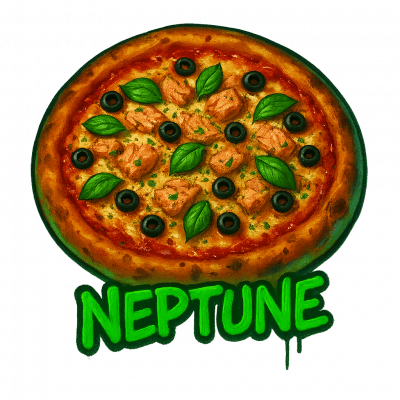 NEPTUNE🫒:  base tomate, fromage, olives, ((thon, origan, huile d’olive, basilic))