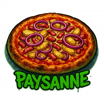 PAYSANNE🌾: base tomate, fromage, lardons, oignons, pommes de terre