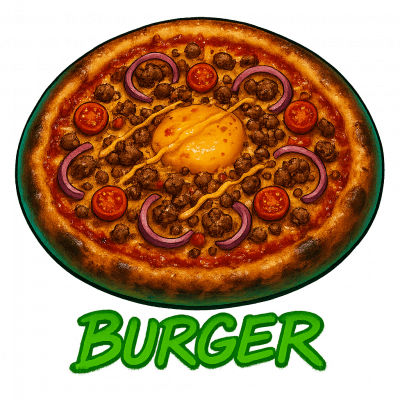 BURGER🍔 : base tomate, fromage, viande hachée, oignons, ((oignons frits, sauce biggy ,tomates fraîches, cheedar))