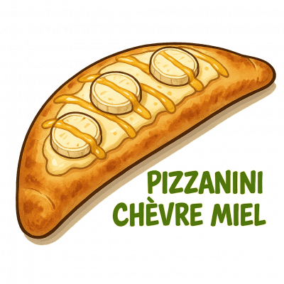 PIZZANINI CHÈVRE MIEL 🍯: PÂTE 26 CM , MOITIÉ CRÈME (LÉGER). FILET D'HUILE D'OLIVE , FROMAGE , CHÈVRE , MIEL , REFERMER , CRÈME,