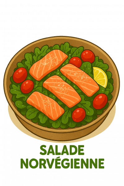 SALADE NORVEGIENNE: Salade, tomate cerise, parmesan, saumon, citron , huile d'olive, dosette vinaigrette et vinaigre balsa